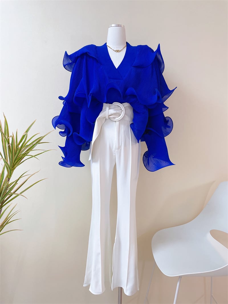 【tops】VネックフリルブラウスF7054