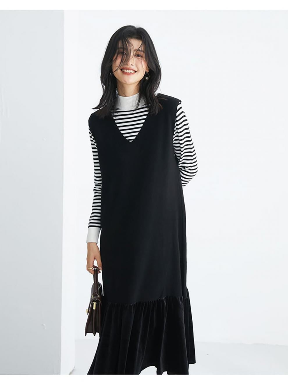【dress】ドッキングノースリーブワンピース　N2900