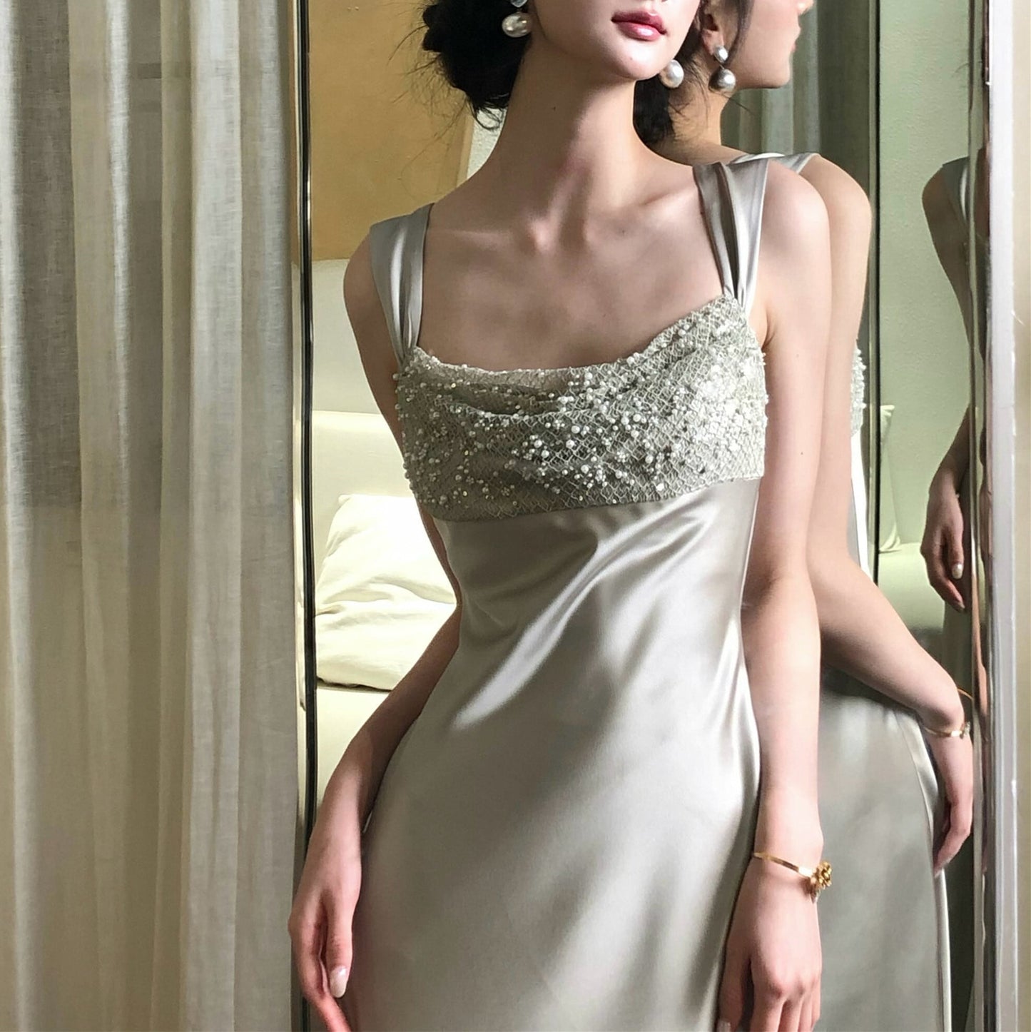 【dress】パールスパンコール付きキャミワンピース　N3527