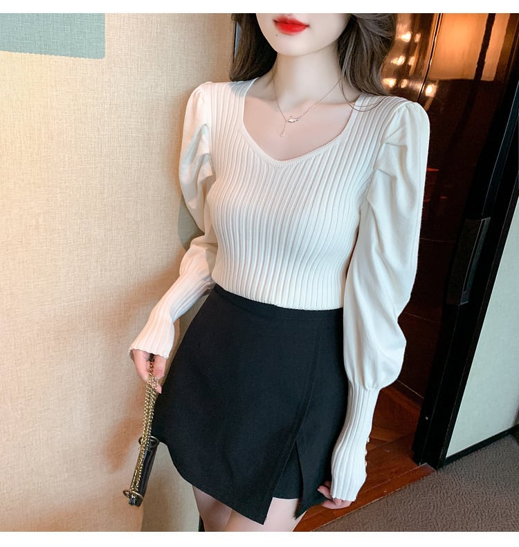 【tops】無地ニットトップス　M26208