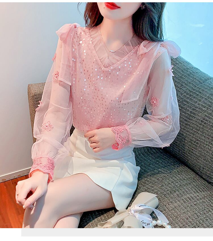 【tops】チュールコンビシャツトップス　M29227