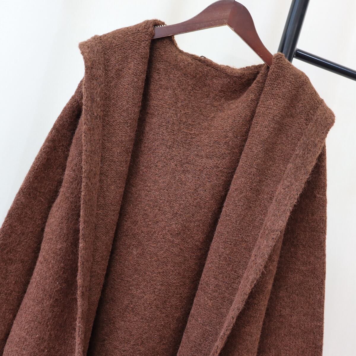 【outer】フード付きロング丈ニットカーデ　M27603