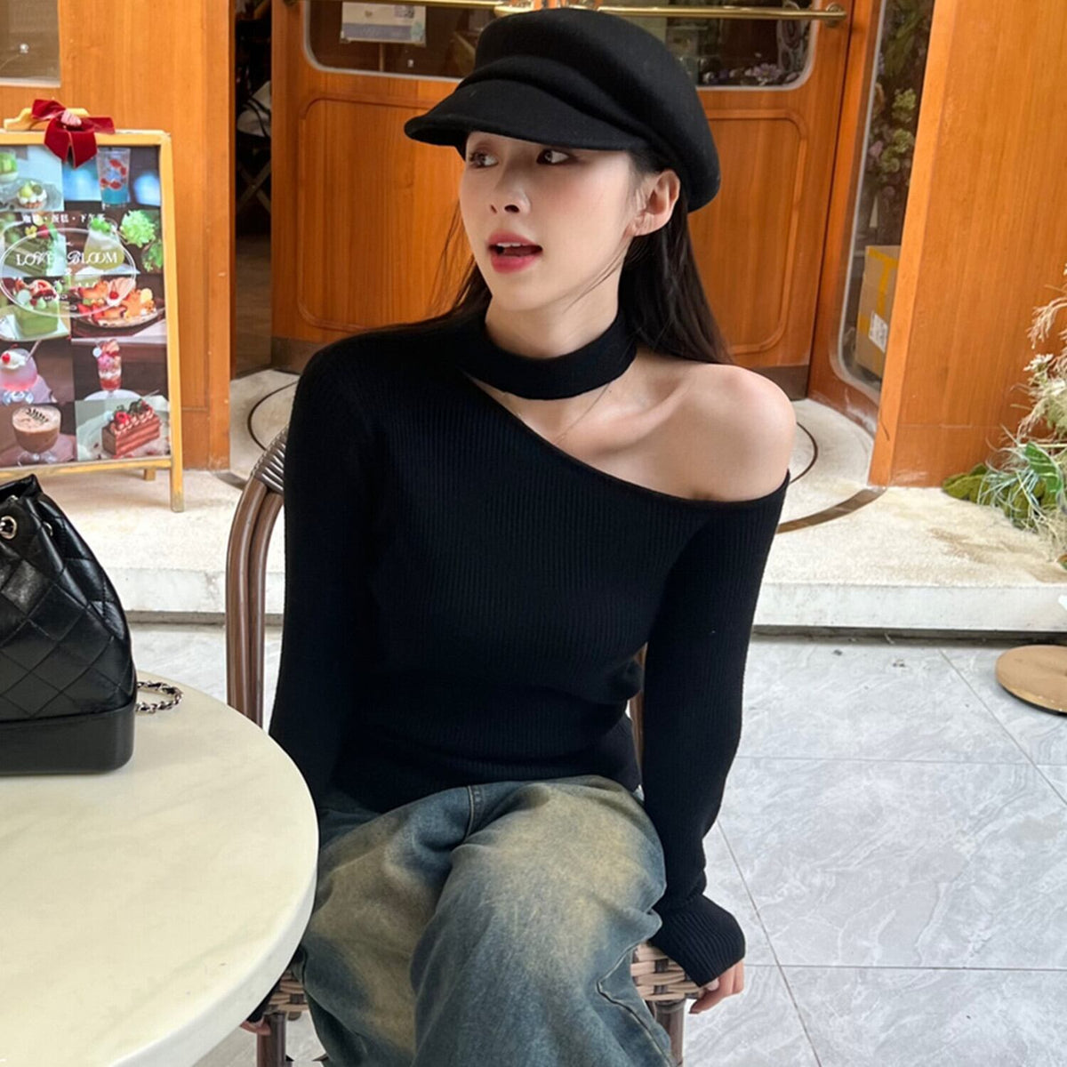 【tops】ワンショルハイネックニットトップス　N2931
