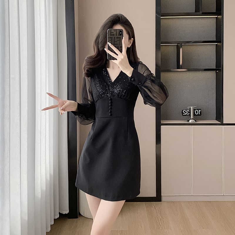 【dress】Vネックドッキングワンピース　M27450