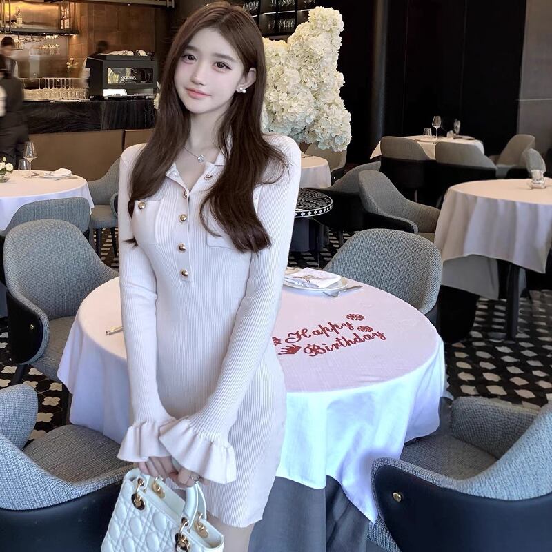 【dress】ポロネックニットワンピース Q759