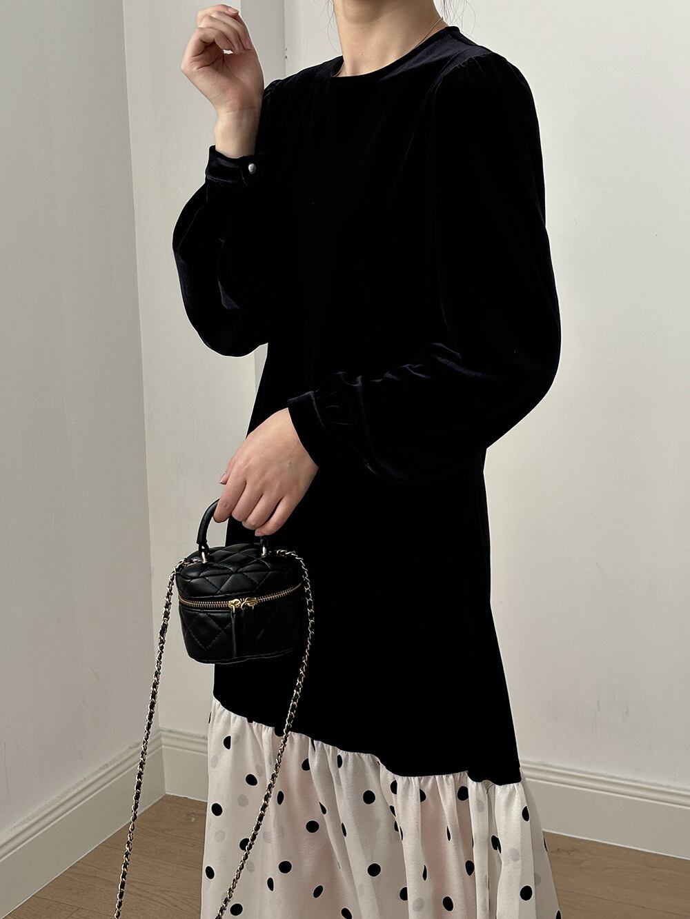 【dress】ドット柄ドッキングワンピース　M29743