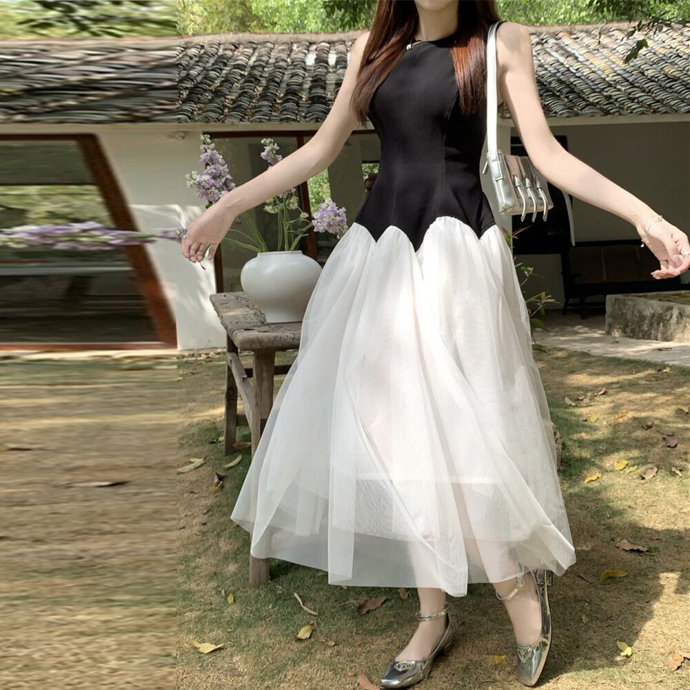 【dress】メッシュ切り替えワンピース G20894