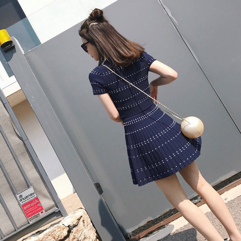 【set】好感度UP!気質満点韓国系夏スウィートトップス+ニットスカート２点セット G0775