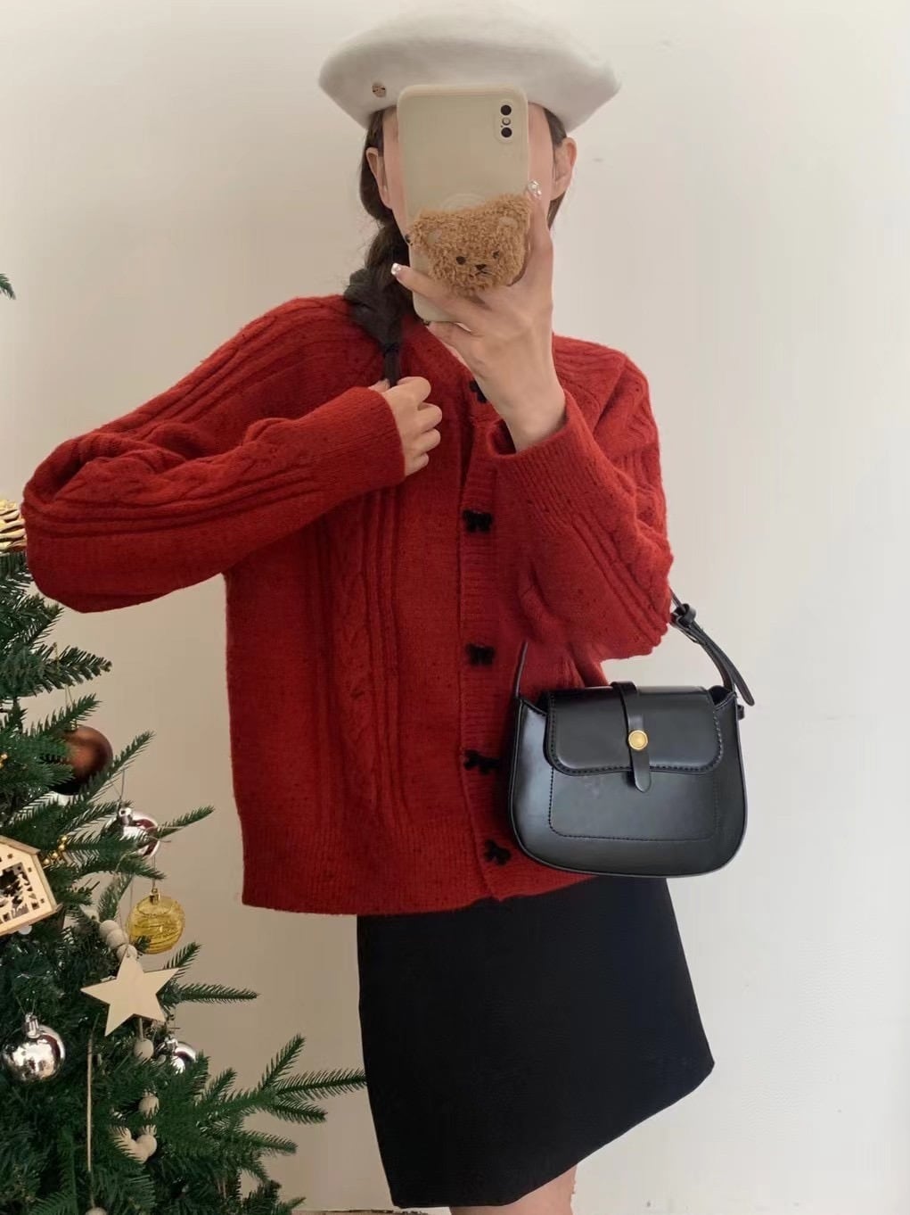 【outer】リボン付きニットカーデ　M25906