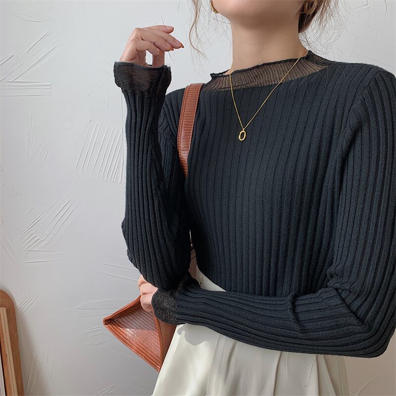 【tops】チュールドッキングニットトップス　M26543