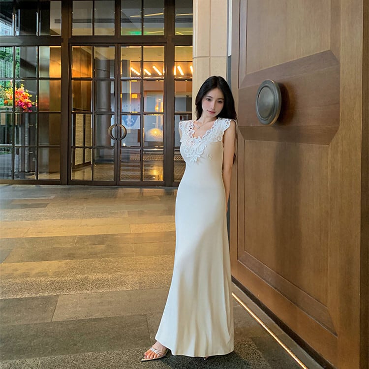 【dress】レース切り替えワンピース　M24843