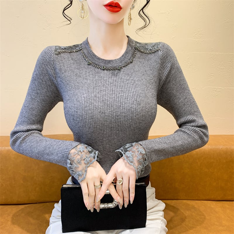 【tops】レース切り替えニットトップス　M27728