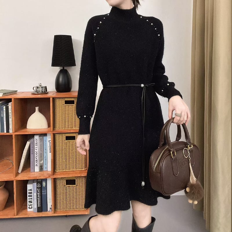 【dress】ハイネックニットワンピース Q7035