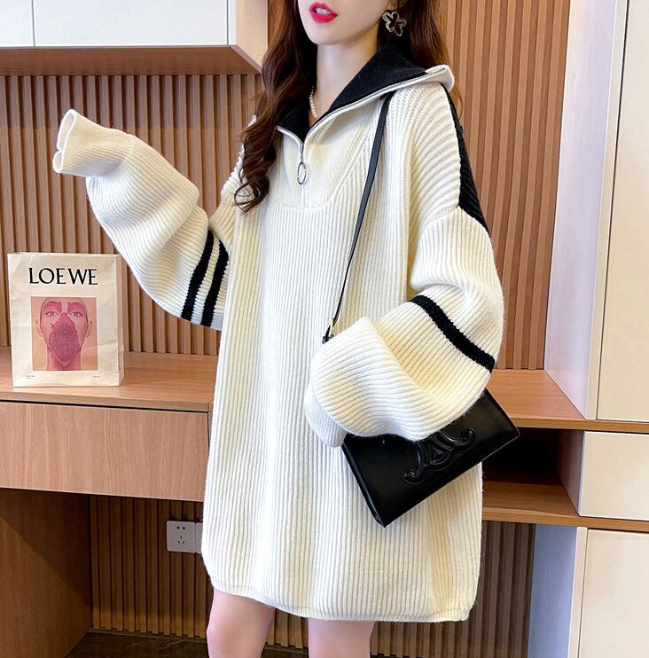 【tops】ファスナー配色ニットセーター　M19180