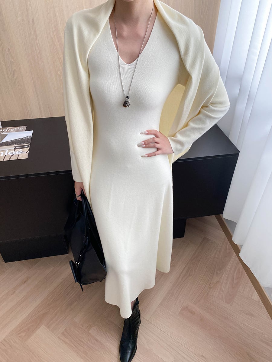 【dress】ショール付きニットワンピース Q7003