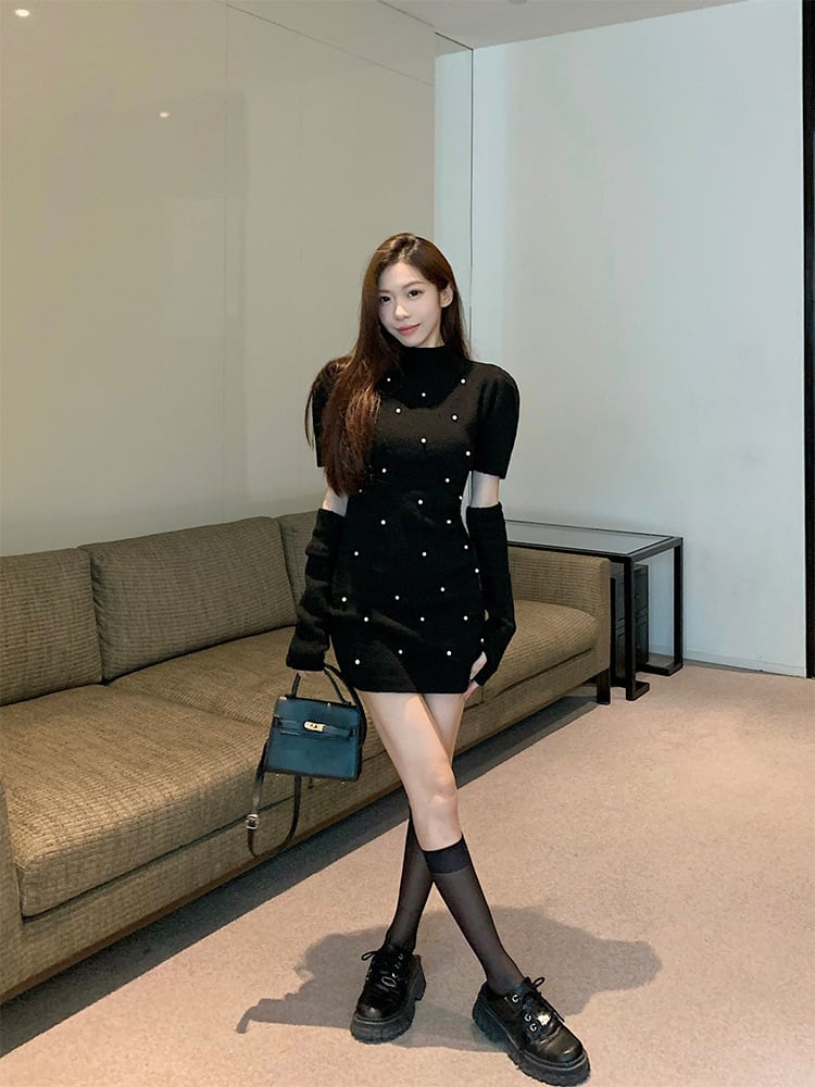 【dress】ニットワンピースアームカバー付き　M26929