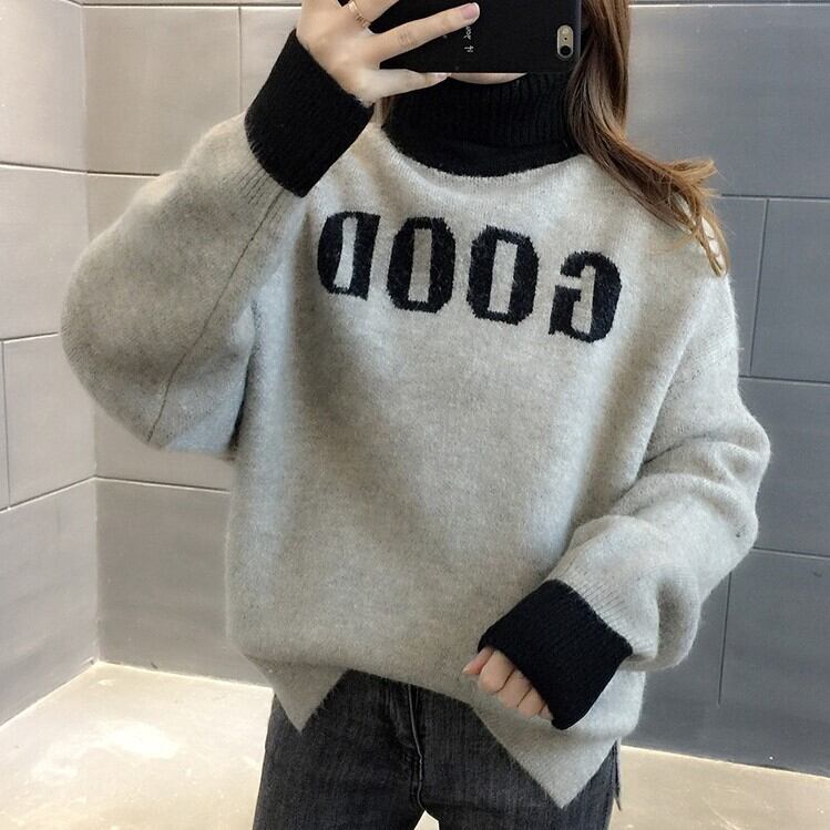 【tops】選べる3色！タートルネック長袖キャンパスお洒落ルーズ韓国風ニットセーターW0084