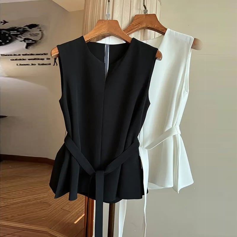 【tops】2色ウエストリボンタンクトップF7535