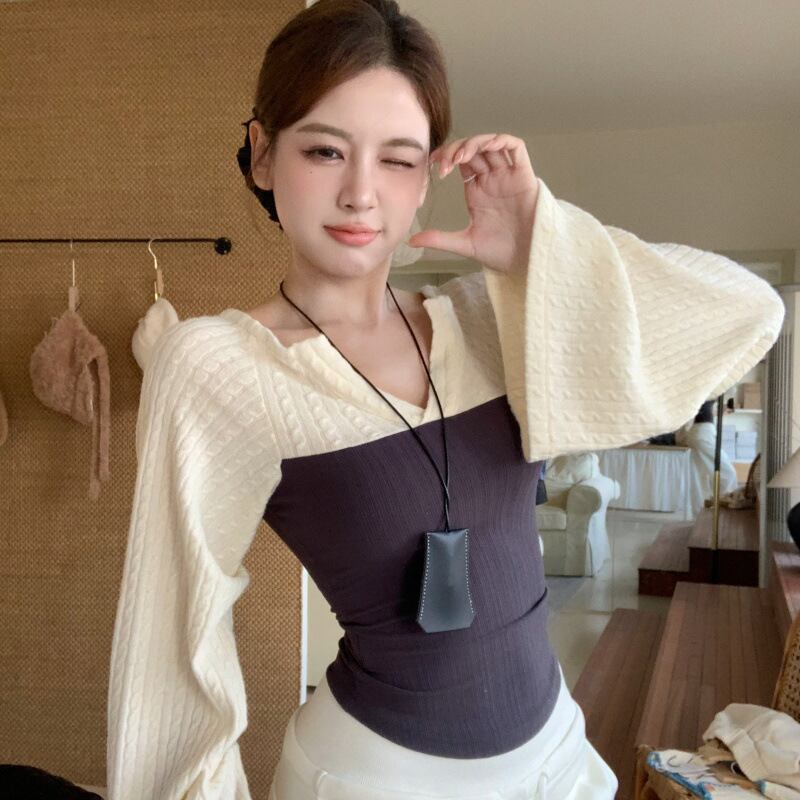 【tops】ドッキングニットトップス　M28440