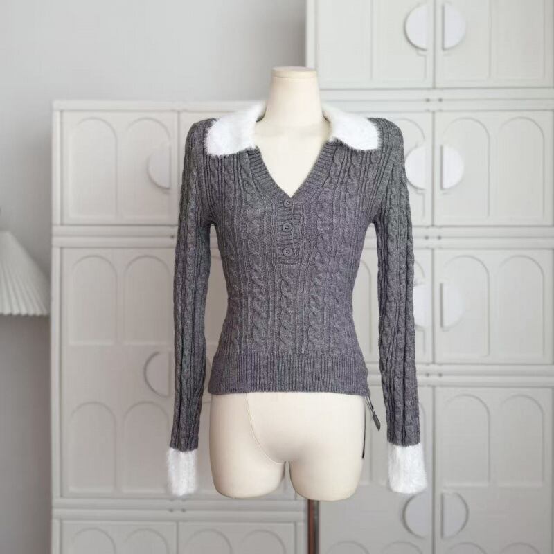 【tops】ファードッキングニットトップス Q7627