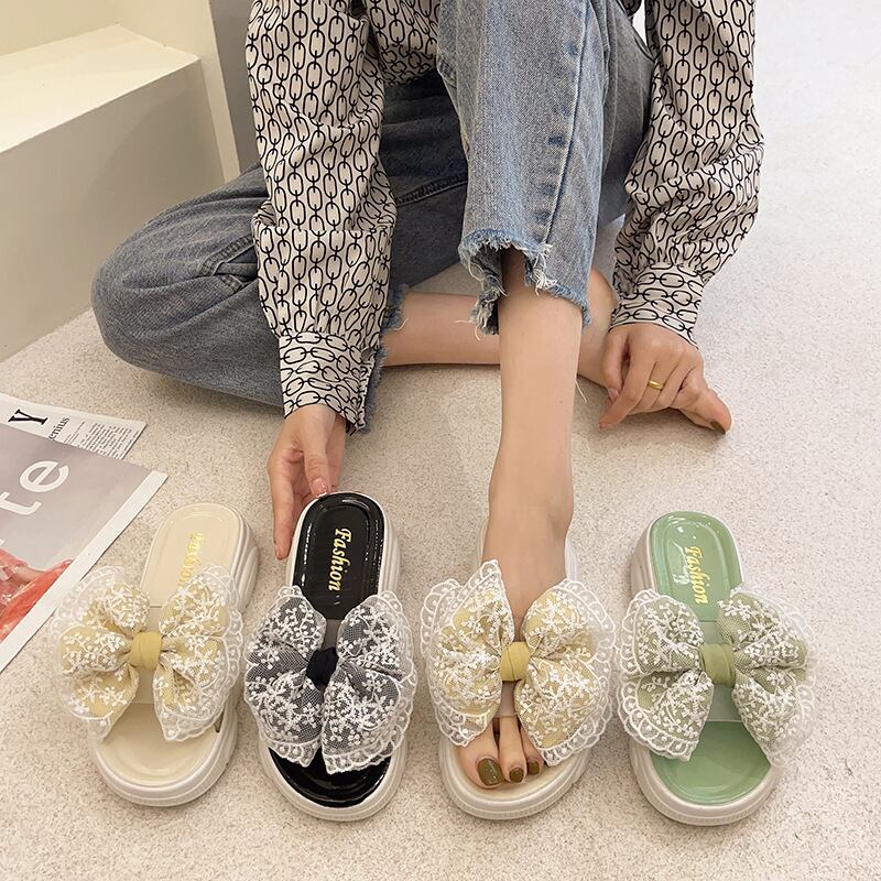 【shoes】INS風一目惚れ！履きやすい合わせやすい3色配色厚底蝶々結びサンダル