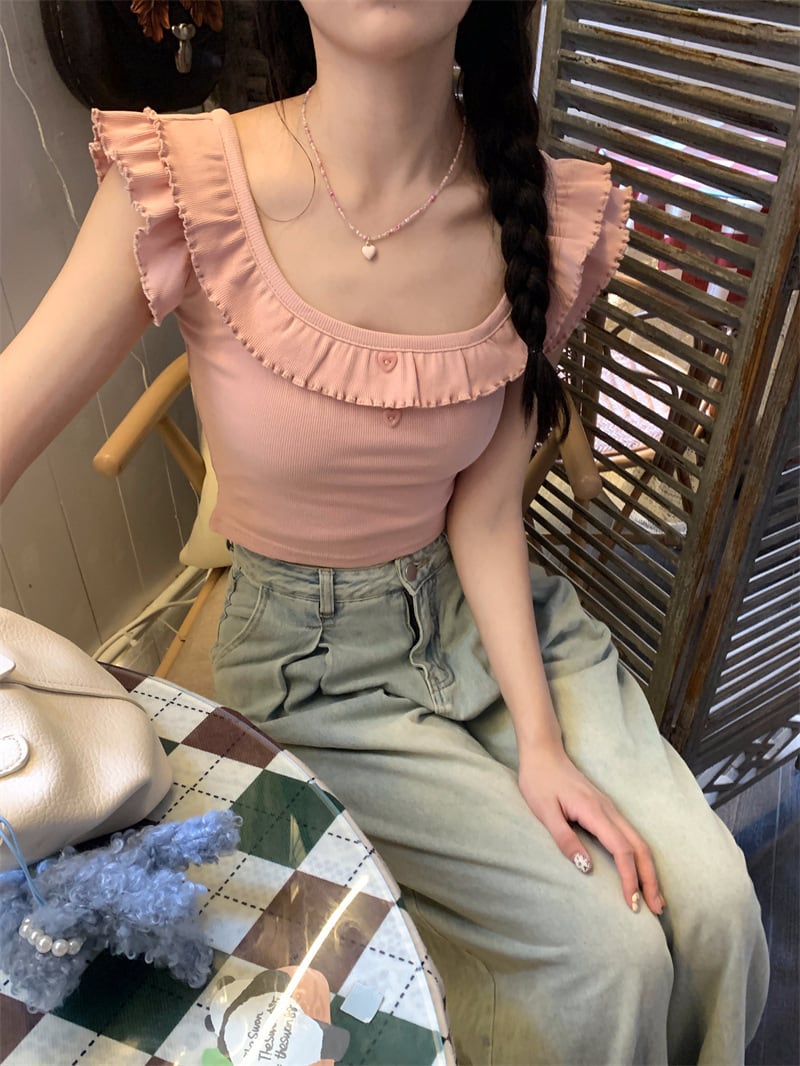 【tops】ギャザーフリルTシャツ　M25238