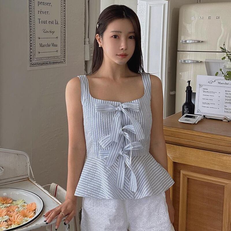 【tops】リボンストライプ柄キャミソールG20097