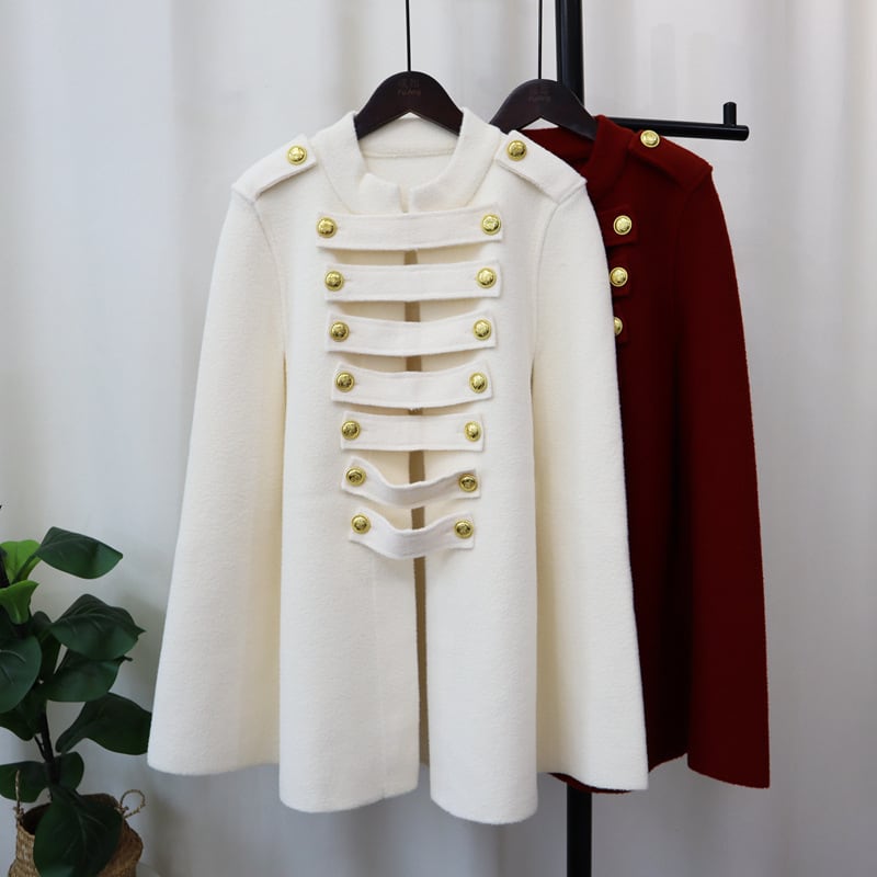 【outer】ボタンデザインケープコート　M26120