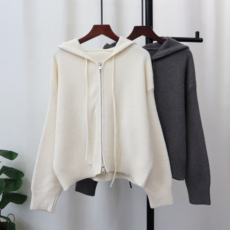 【outer】フード付きニットカーデ　M27372