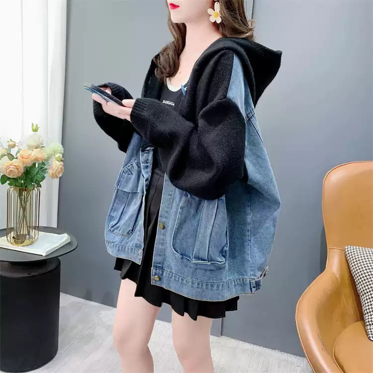 【outer】デニム切り替えニットカーデ　M27046