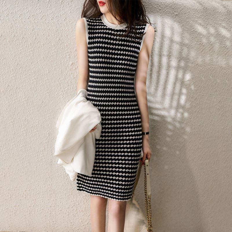 【dress】好感度UP!カジュアル気質満点夏ラウンドネックスウィートニットワンピース