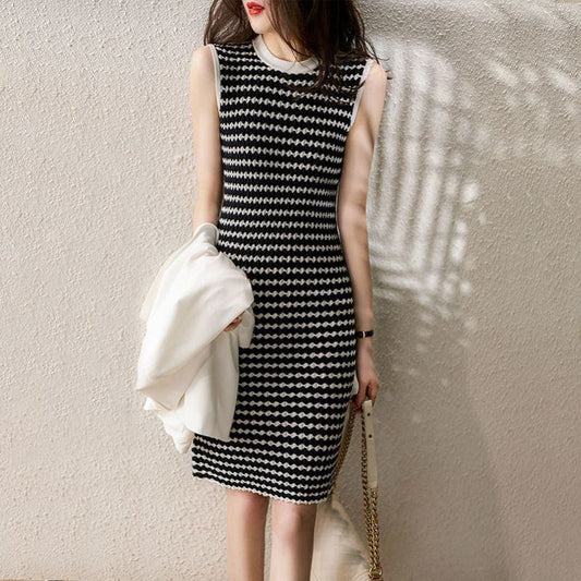 【dress】好感度UP!カジュアル気質満点夏ラウンドネックスウィートニットワンピース