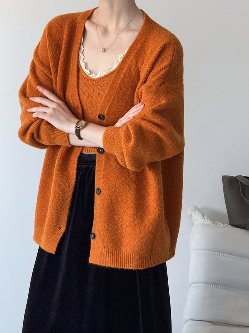 【set】レースドッキングキャミ×ニットカーディガンセット Q6966