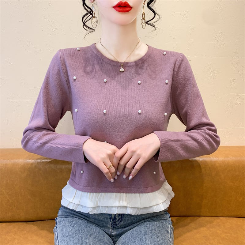 【tops】パールドッキングニットトップス　M28572