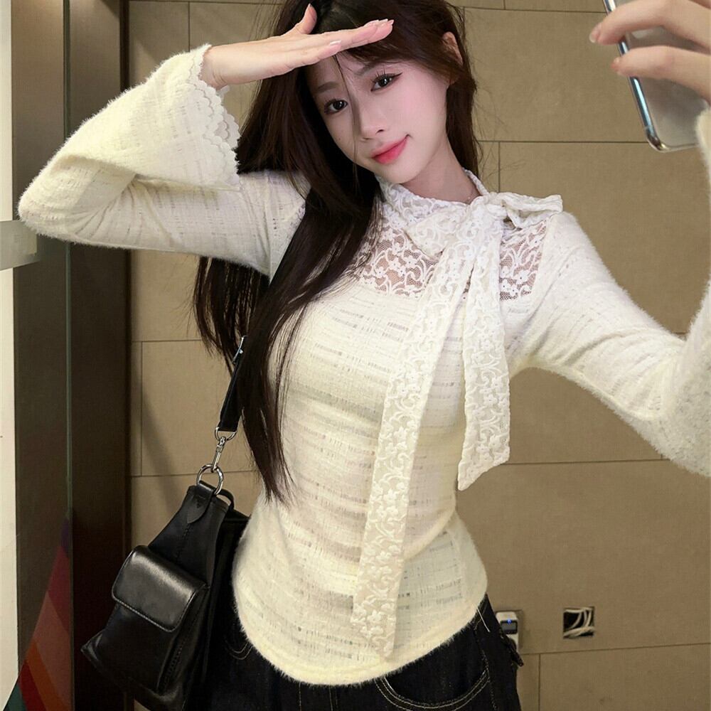 【tops】リボン付きレーストップス　M27058