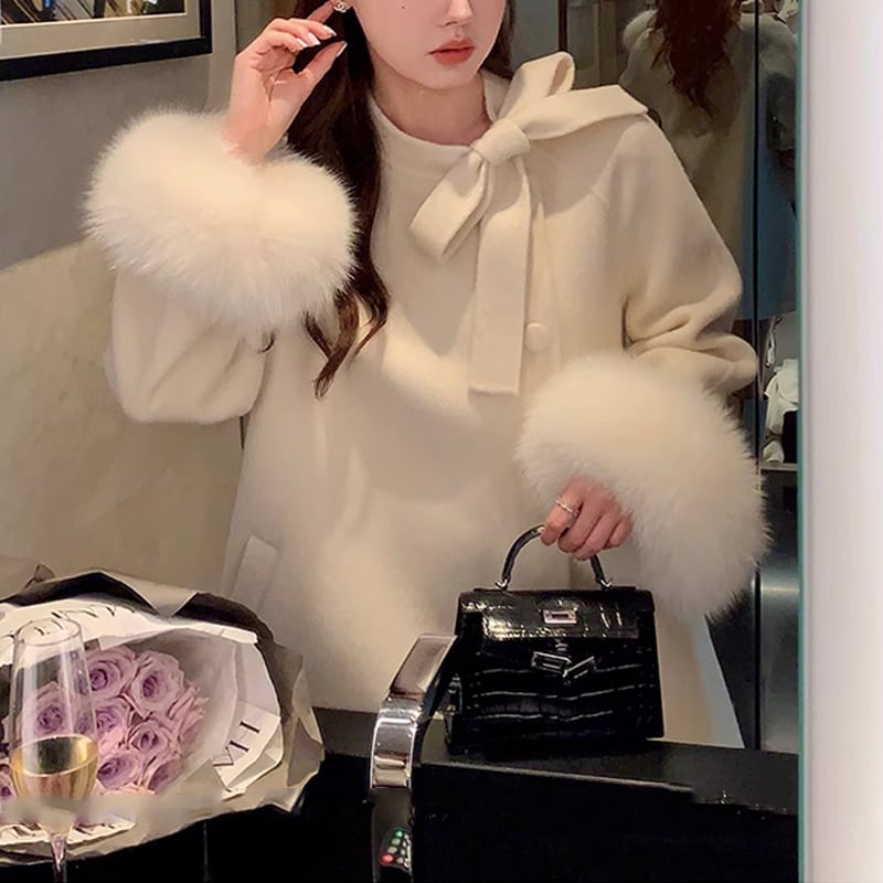 【outer】袖ファーケープコート　M27476
