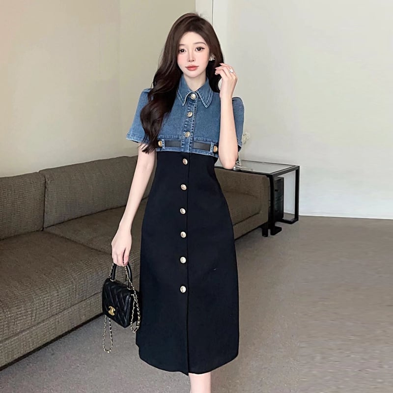 【dress】切り替えデニムAラインワンピース G21118