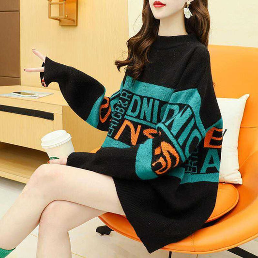 【tops】気質満点レトロ厚手秋冬新作ルーズゆったりニットセーター G4095