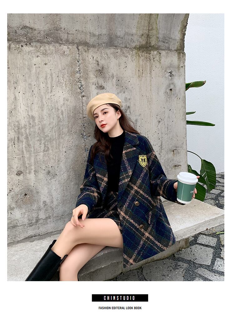 【set】ファッション!気質満点レトロオシャレスーツアウター+スカート２点セット G3586