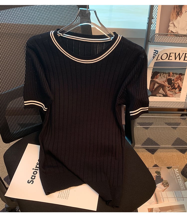 【tops】3色ラウンドネックニットＴシャツF7286