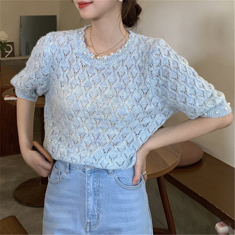 【tops】ビーズニットTシャツG20679