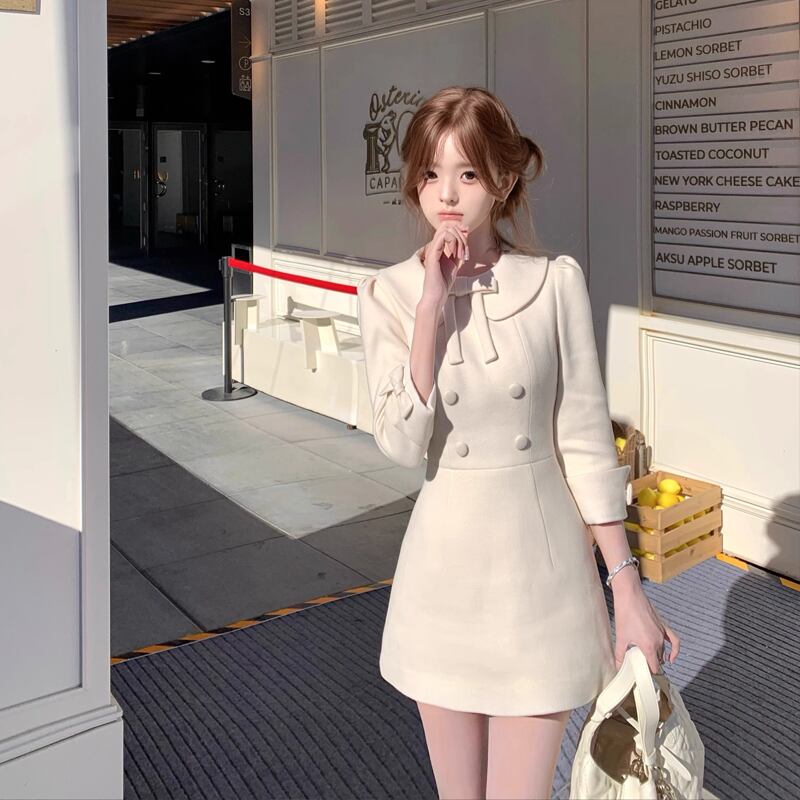 【dress】リボン付きピーターパンカラーワンピース Q7551