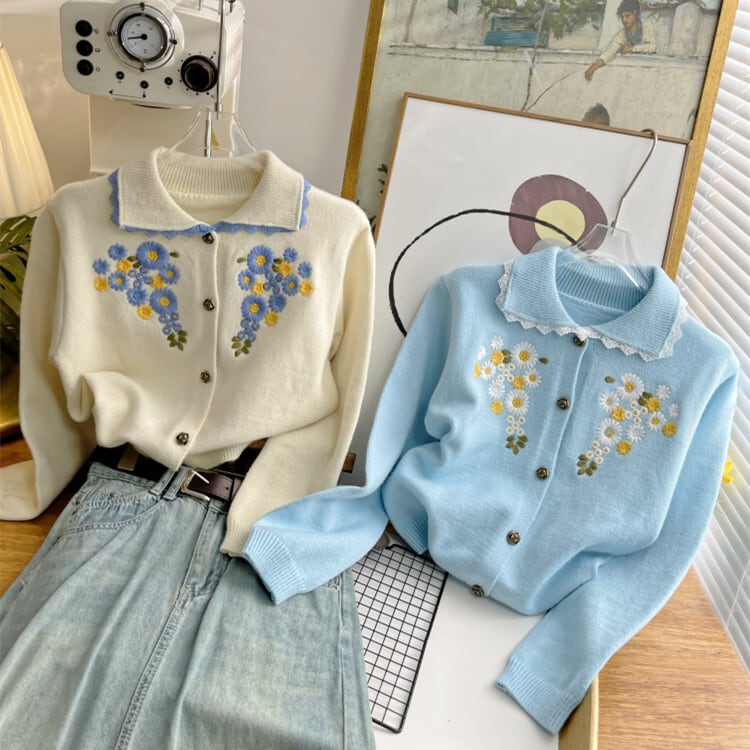 【outer】刺繍ニットカーデ　M25883