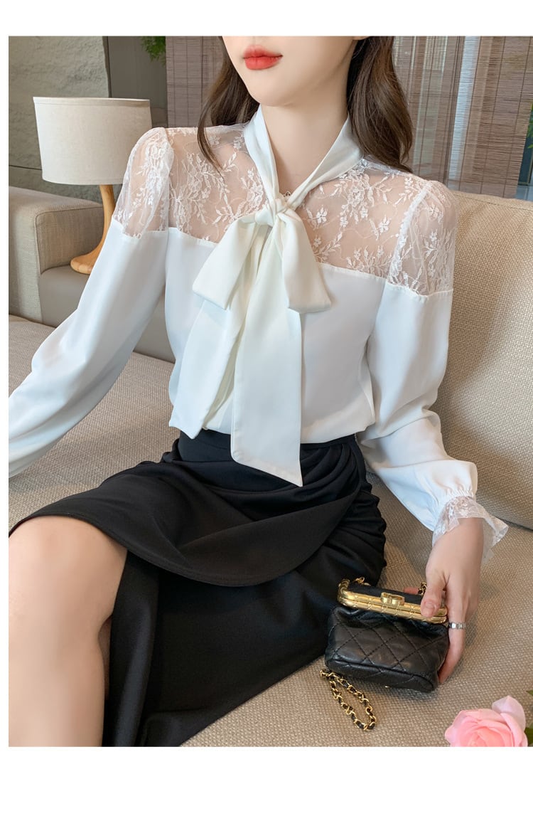 【tops】レース切り替えシャツトップス　M25165