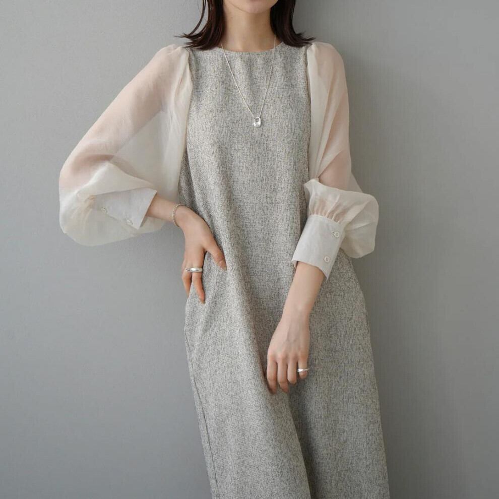 【dress】シアースリーブドッキングワンピース　N2964
