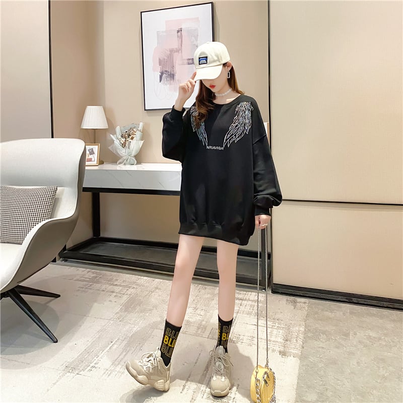 【tops】女性力を高める〜ラウンドネック長袖ファッションゆったり着回しパーカーW0262