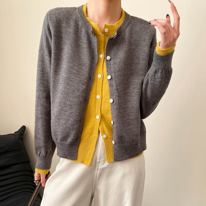 【outer】フェイクレイヤードニットカーディガン Q7001