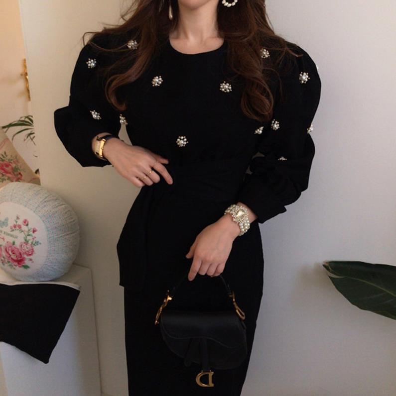 【dress】 韓国系気質満点レトロスウィートパフスリーブ着痩せコールテンワンピース G1775