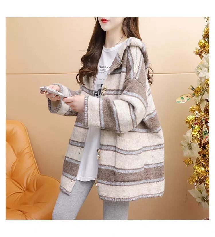 【outer】ボーダー柄ニットカーデ　M27091