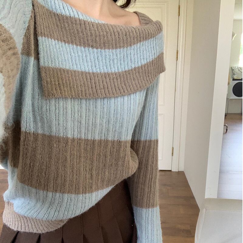 【tops】ボーダー柄ニットセーター　M19054
